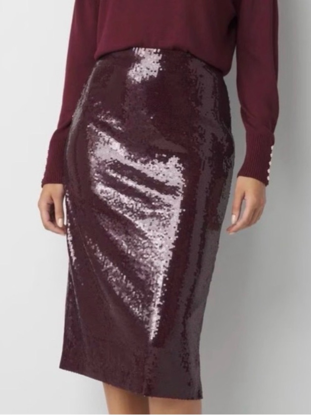 White House Black Market Burgundy Sequin Pencil Skirt